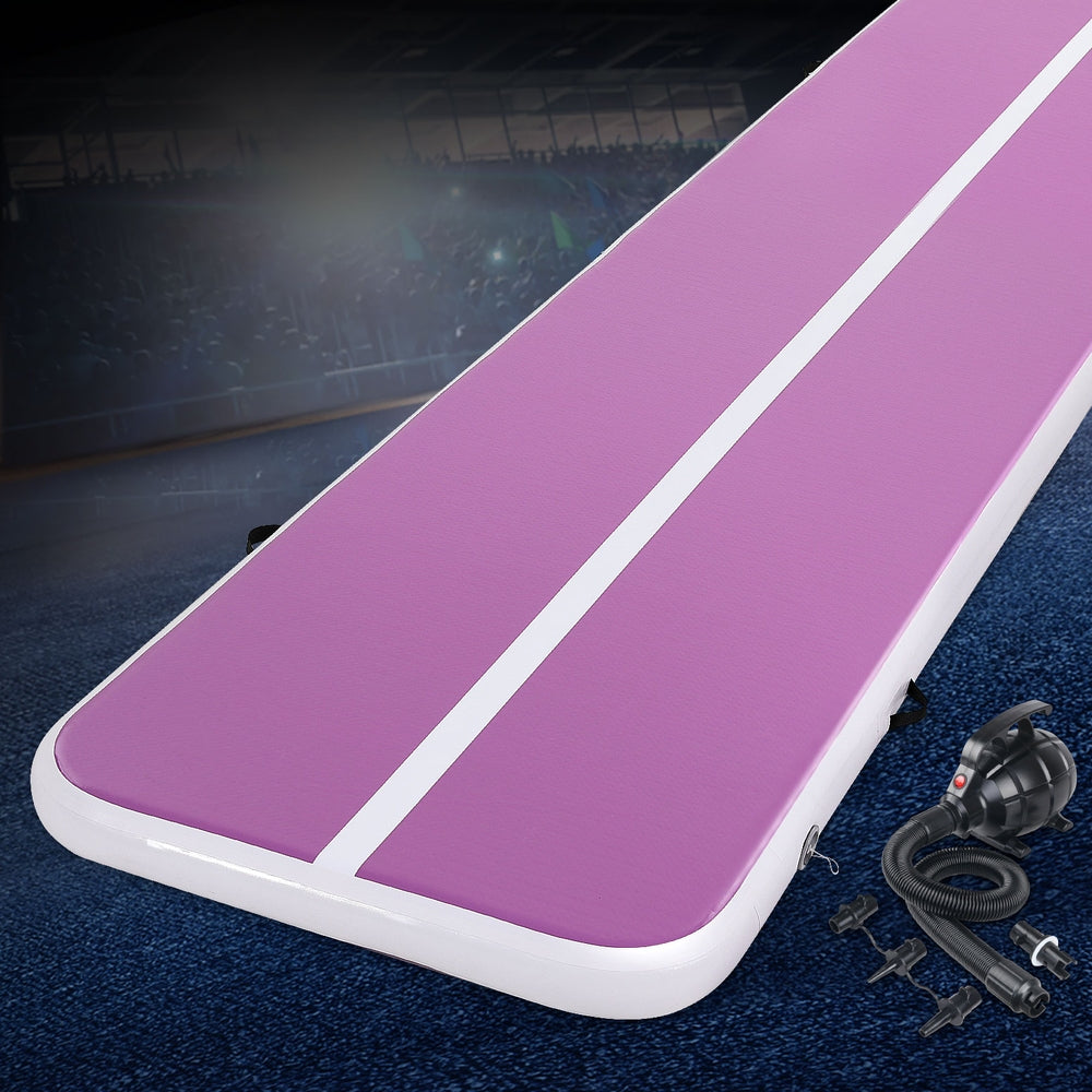 Everfit 4M Air Track Gymnastics Tumbling Exercise Yoga Mat W/ Pump Inflatable Purple