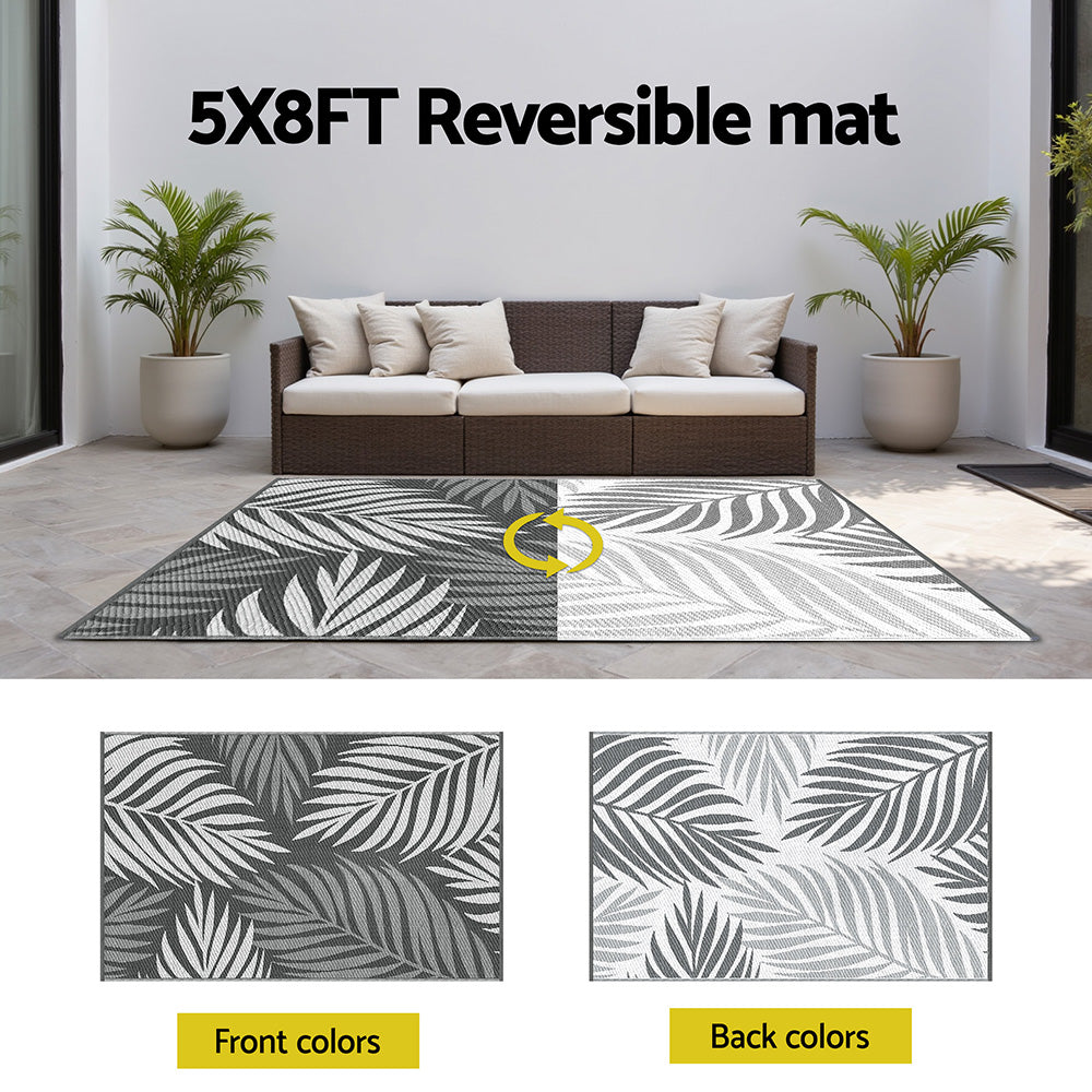 Gardeon Outdoor Rugs 152x244cm Large Carpet Reversible Area Mat PP Dual-Sided Patio Rug Leaf
