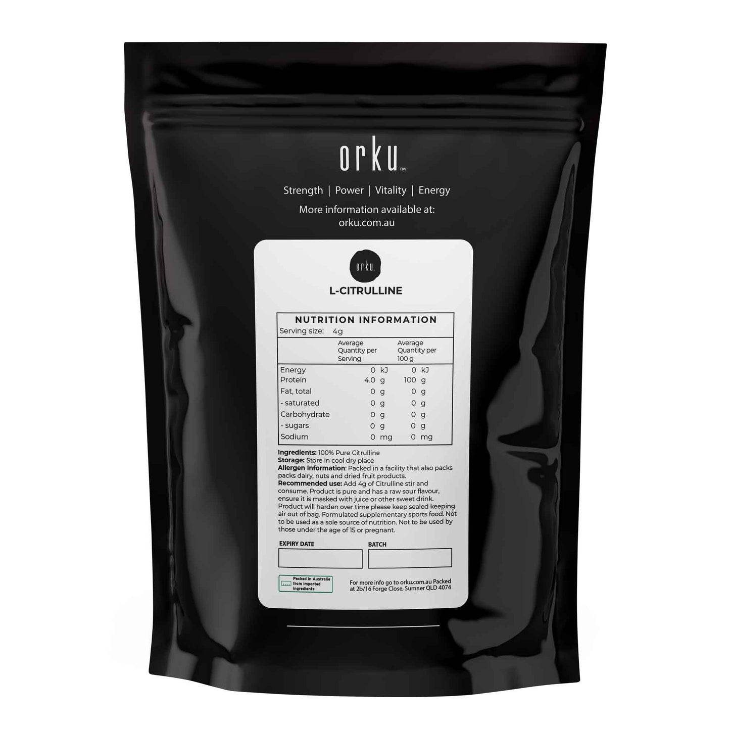 Orku 100g L-Citrulline Powder Buckets - 100 % Pure Food Grade Amino Acid