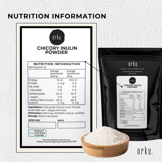Orku 2Kg Chicory Root Inulin Powder - Unflavoured Natural Prebiotic Fibre