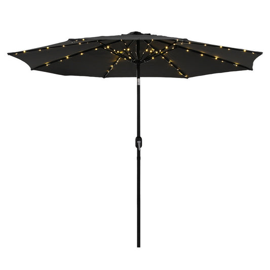 Instahut Outdoor Umbrella 2.9m Market Umbrella with String Light Tilt Black