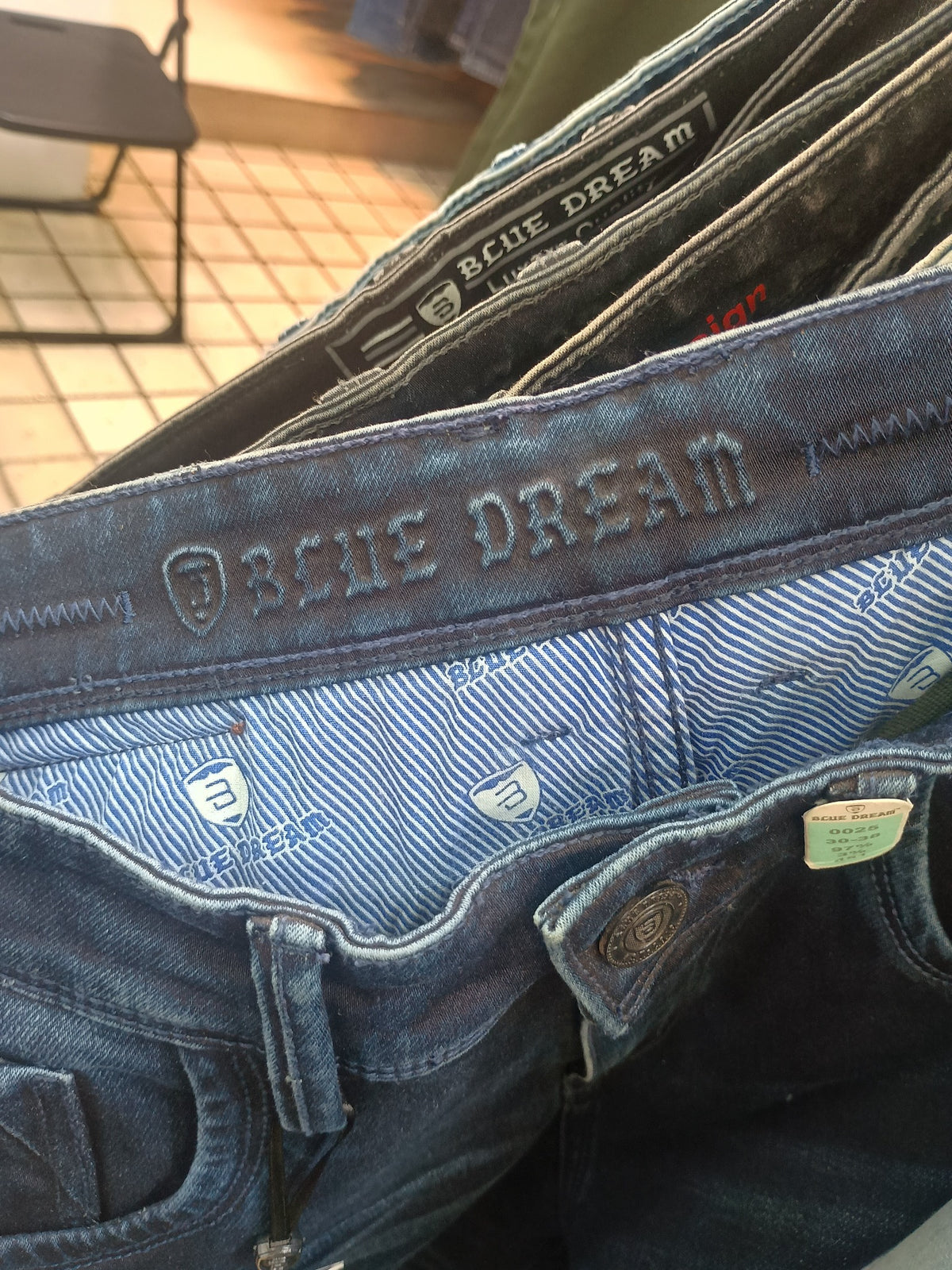 BLUE DREAM jeans inner waistband branding