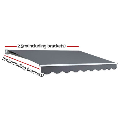 Instahut Retractable Folding Arm Awning Motorised Sunshade 2.5Mx2M Grey