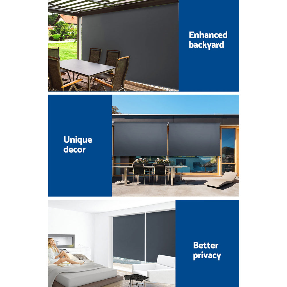 Instahut 3X2.5M Outdoor Blinds Awning Roll Down Canopy Retractable Outdoor Blinds Window Shade Grey