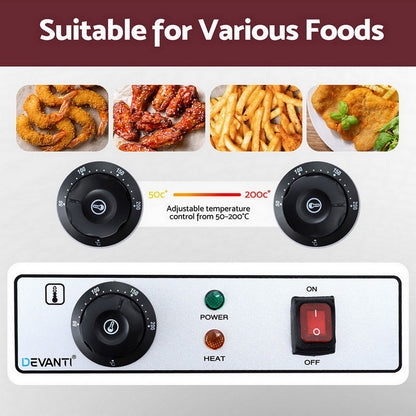 Devanti 3000W Electric Deep Fryer 10L Stainless Steel Fryer w/ Basket & Lid