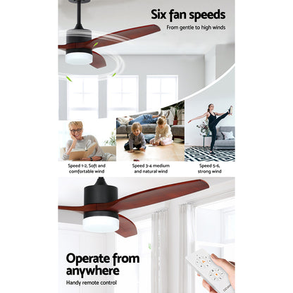 Devanti 52'' Ceiling Fan DC Motor 3 Blades w/Light - Dark Wood