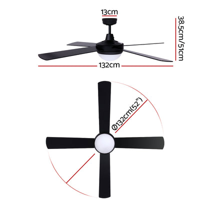 Devanti 52'' Ceiling Fan DC Motor w/Light w/Remote - Black