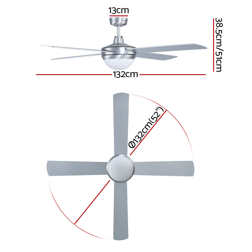 Devanti 52'' Ceiling Fan DC Motor w/Light w/Remote - Silver