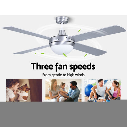 Devanti 52'' Ceiling Fan DC Motor w/Light w/Remote - Silver