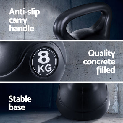 Everfit 8kg Kettlebell Set Weight Lifting Bench Dumbbells Kettle Bell Gym Home