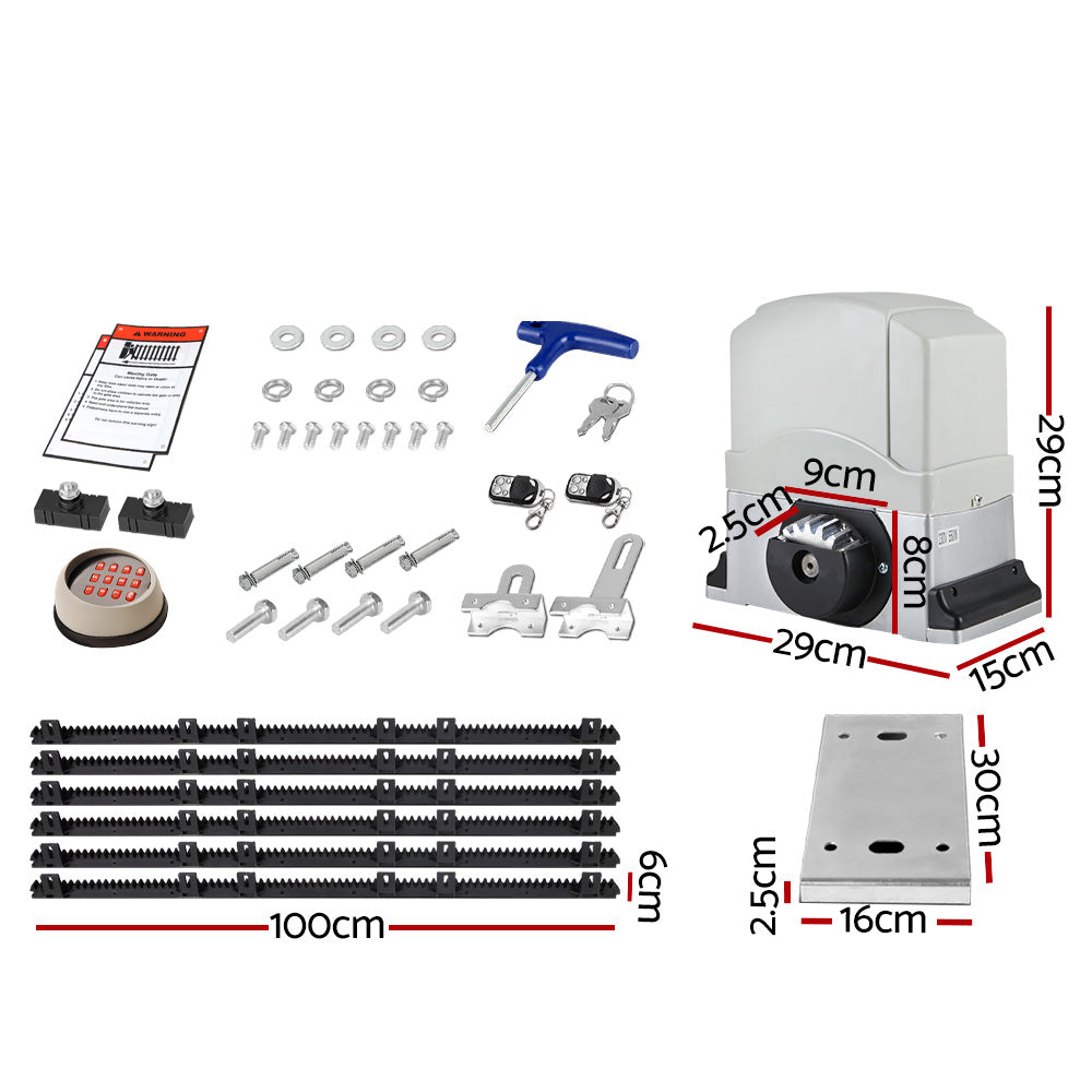Electric Sliding Gate Opener 1200KG Auto Keypad Hardware Remote 6M
