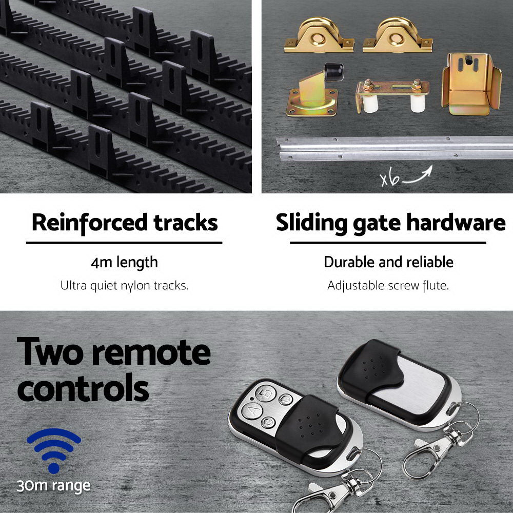 Electric Sliding Gate Opener 1200KG Auto Remote Hardware Kit Rail 4M