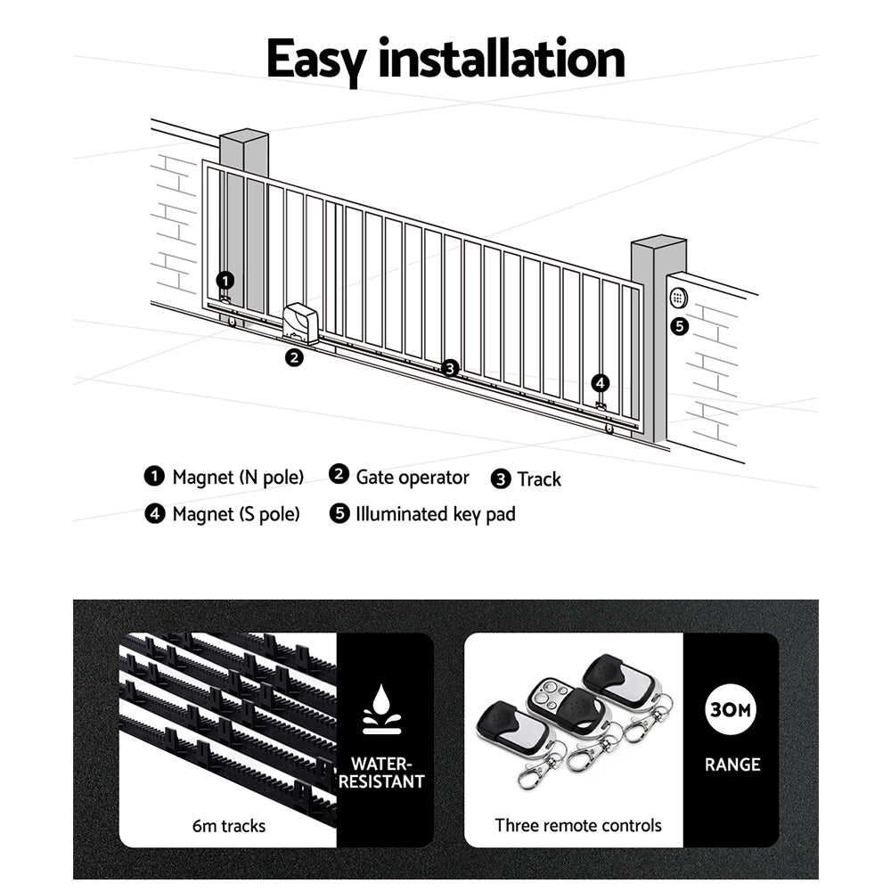 Automatic Sliding Gate Opener Kit 20W Solar 6M 600KG