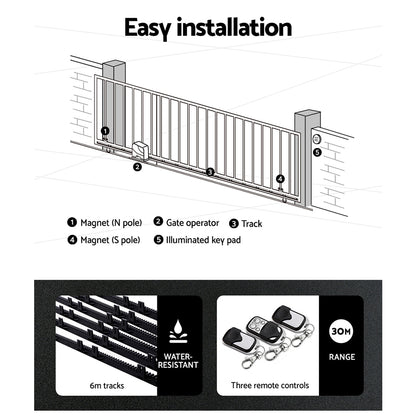 Automatic Sliding Gate Opener Kit 20W Solar 6M 600KG