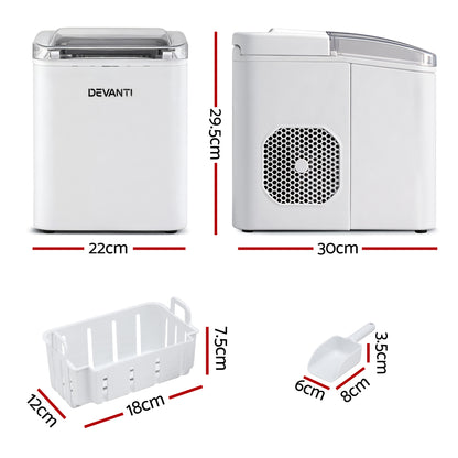 Devanti Ice Maker Machine Portable 12kg Countertop w/Self Cleaning 1.2L White