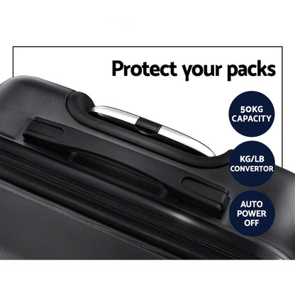 Wanderlite 3Set 20-24-28 Inch Luggage with TSA Lock Spinner Carry On Hard Shell Travel Suitcase Luggage Case Black