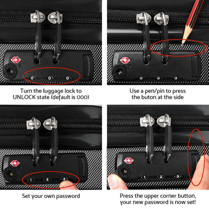 Wanderlite 3Set 20-24-28 Inch Luggage with TSA Lock Spinner Travel Suitcase Carry On Hard Shell Luggage Case Black