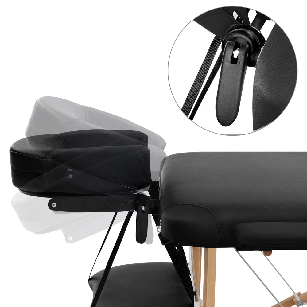 Zenses Massage Table 70cm Portable 3 Fold Wooden Beauty Bed Black