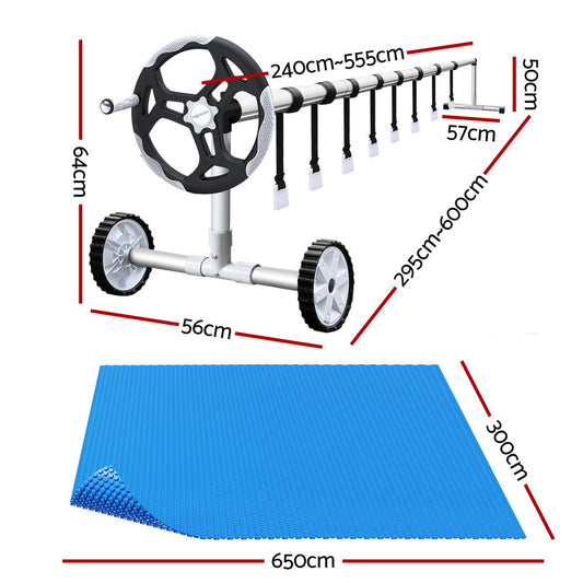 Aqua Buddy Pool Cover 600 Micron 6.5x3m w/ Roller 5.55m Swimming Pools Solar Blanket