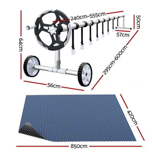 Aqua Buddy Pool Cover 600 Micron 8.5x4.2m w/ Roller 5.55m Swimming Pools Black Solar Blanket