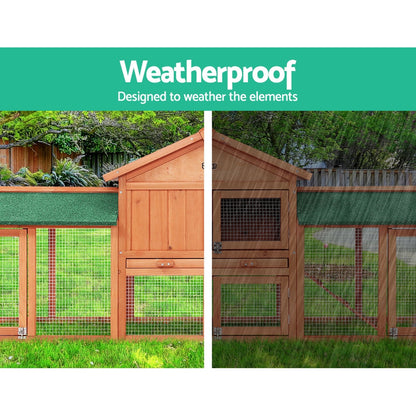 i.Pet Chicken Coop Rabbit Hutch 220cm x 44cm x 84cm Large Chicken Coop Run Wooden Outdoor Cage House