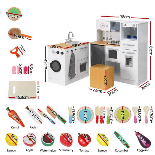 Keezi Kids Wooden Kitchen Playset 2-piece Pretend Toy Kitchen 29pc Food Set