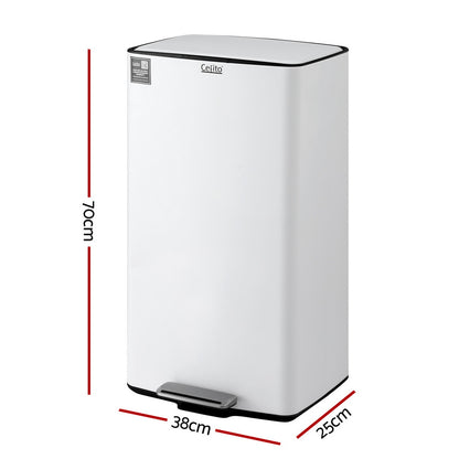 Cefito Pedal Bins Rubbish Bin Waste Recycle Dustbins Kitchen Trash Can 40L White