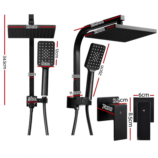 Cefito 8'' Rain Shower Head Set Handheld Square High Pressure Twins Tap Black