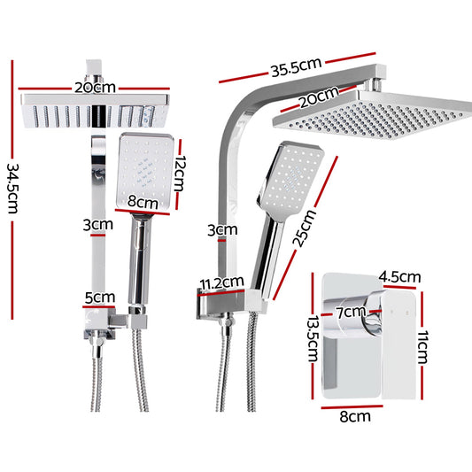 Cefito 8'' Rain Shower Head Set Handheld Square High Pressure Mixer Tap Chrome
