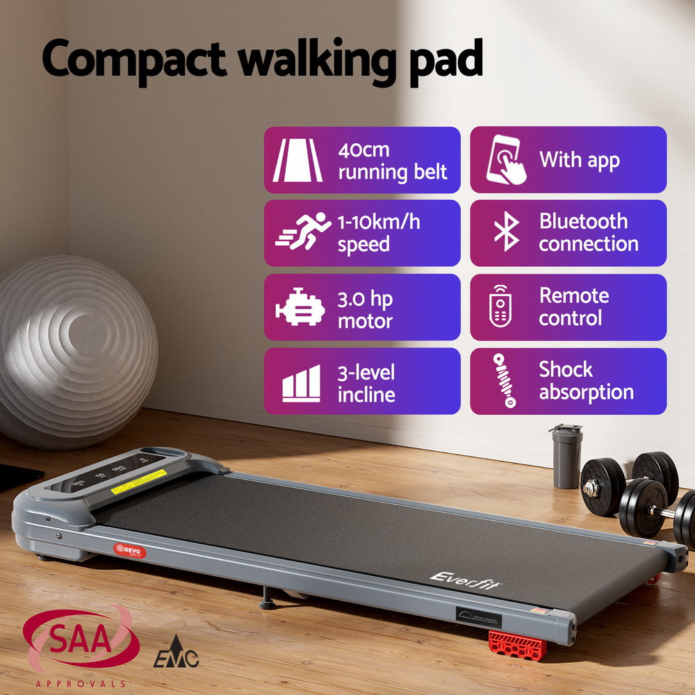 Everfit Treadmill Electric Walking Pad with Incline Under Desk Home Gym Grey