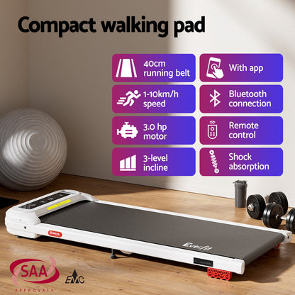 Everfit Treadmill Electric Walking Pad with Incline Under Desk Home Gym White