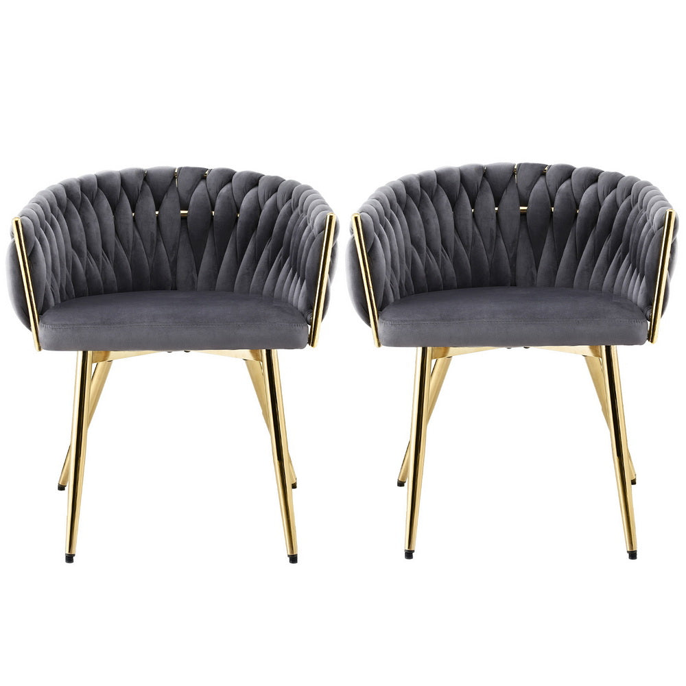 1 Set of 2 Artiss Dining Chairs Velvet Armchair Grey