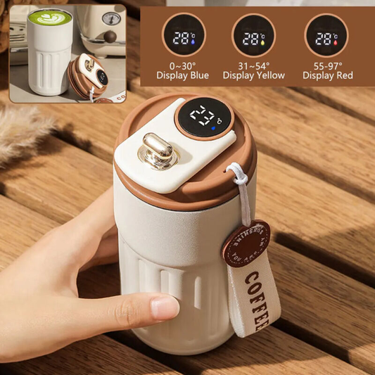 450ml Thermal LED Temperature Display Smart Coffee Cup Insulated Drink Tumbler-Brown