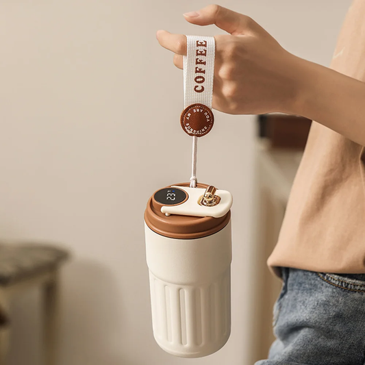 450ml Thermal LED Temperature Display Smart Coffee Cup Insulated Drink Tumbler-Brown