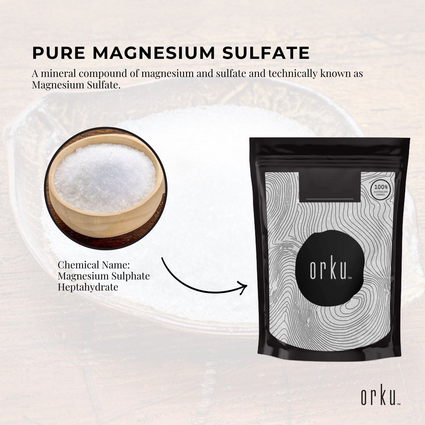 Orku 1Kg Epsom Salt - Magnesium Sulphate Bath Salts For Skin Body Sulfate