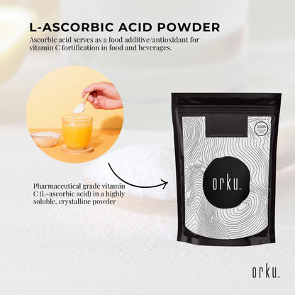 Orku 10g Vitamin C Powder Pure L-Ascorbic Acid - USP Grade Non-GMO