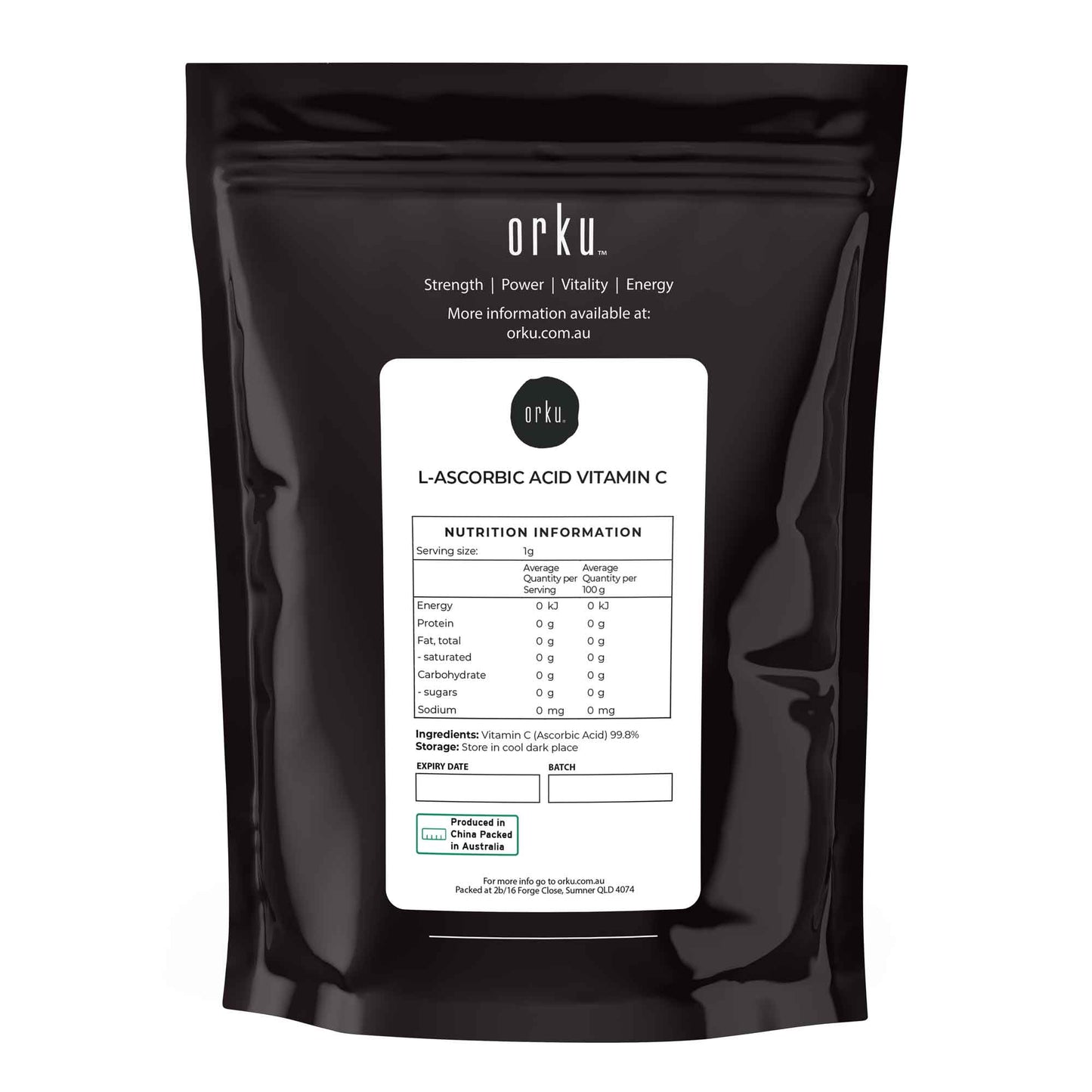Orku 400g Vitamin C Powder Pure L-Ascorbic Acid - USP Grade Non-GMO