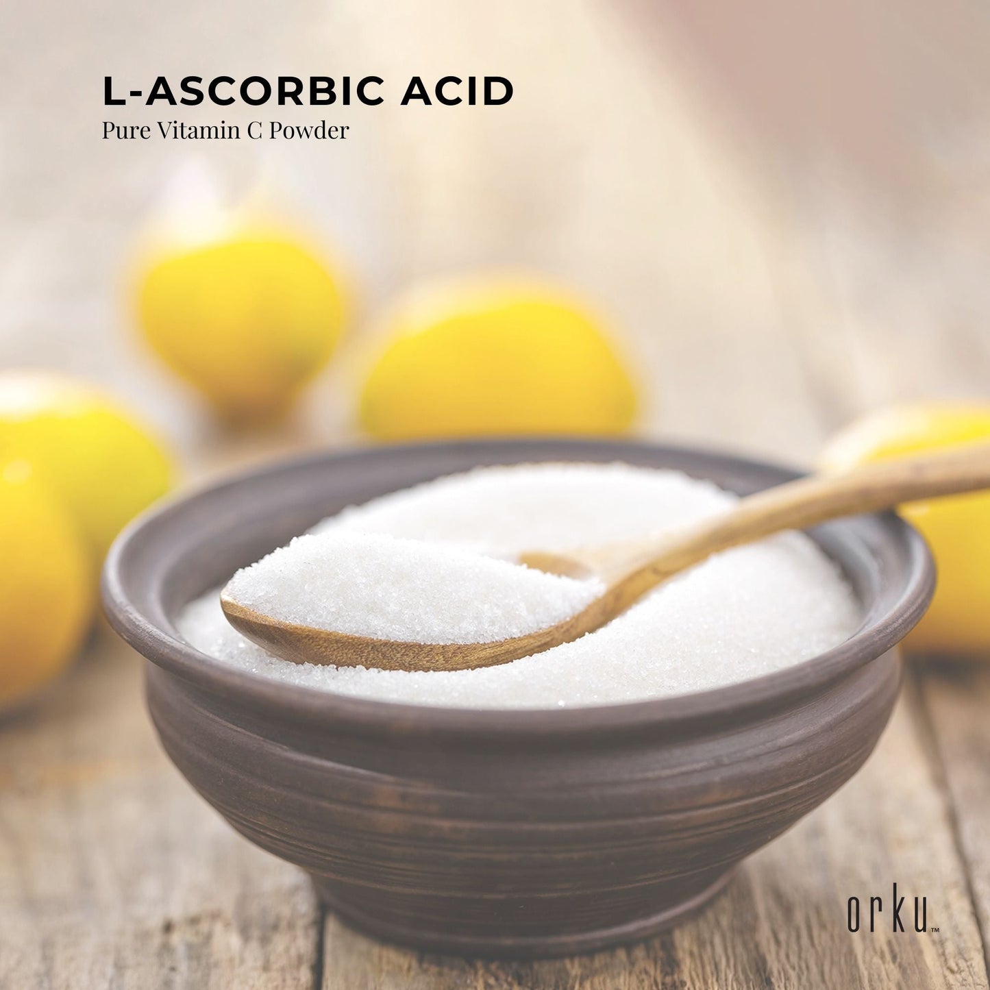 Orku 2Kg Vitamin C Powder Pure L-Ascorbic Acid - USP Grade Non-GMO