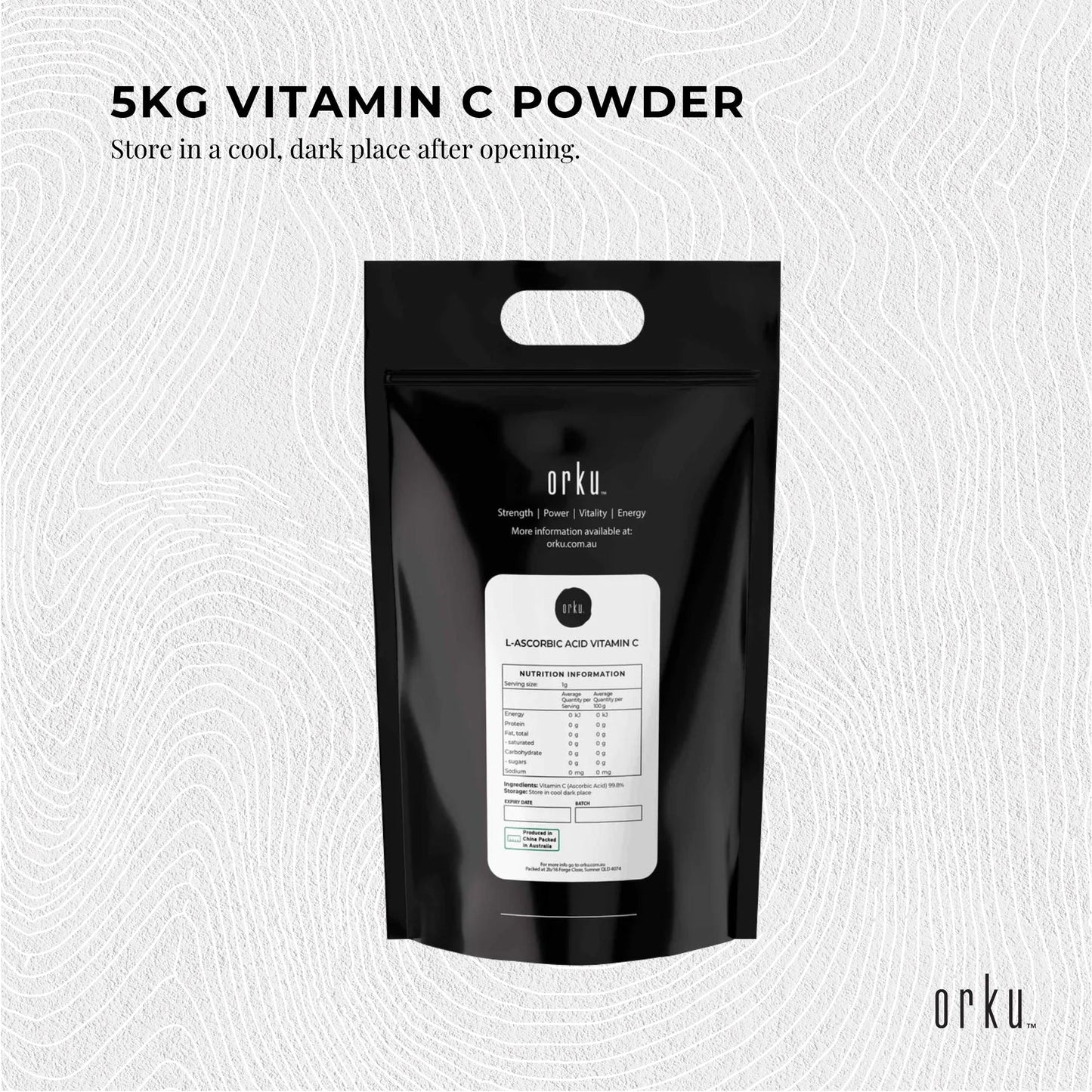 Orku Bulk 20Kg Vitamin C Powder Pure L-Ascorbic Acid - USP Grade Non-GMO