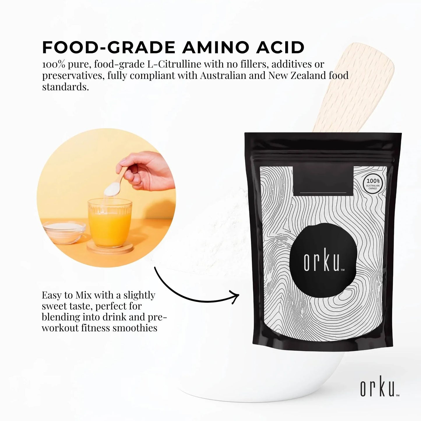 Orku 100g L-Citrulline Powder Buckets - 100 % Pure Food Grade Amino Acid