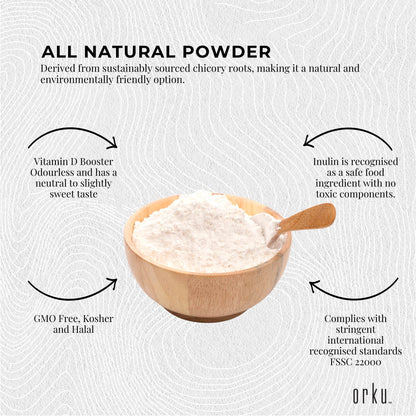 Orku 2Kg Chicory Root Inulin Powder - Unflavoured Natural Prebiotic Fibre