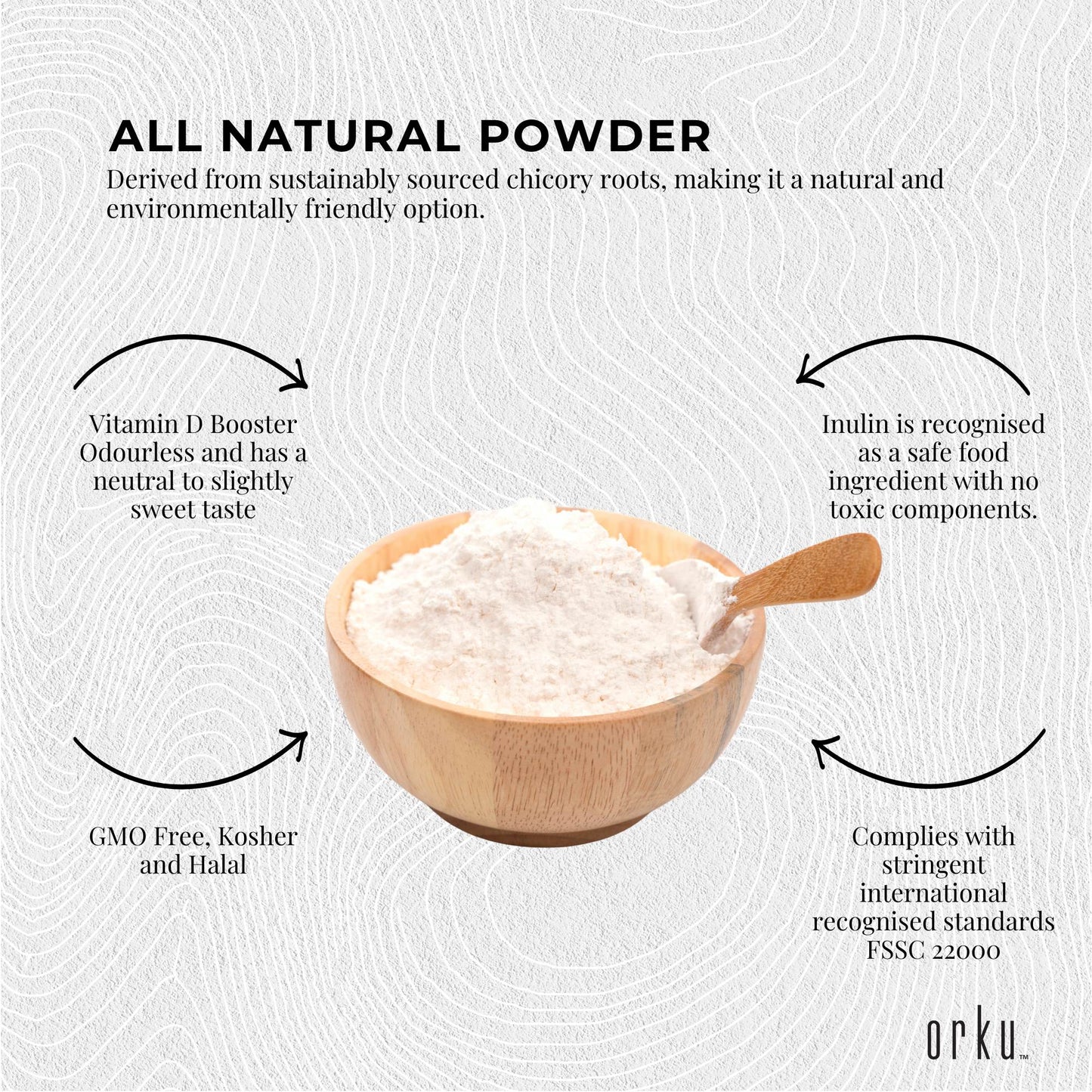 Orku 800g Chicory Root Inulin Powder Tub - Unflavoured Natural Prebiotic Fibre