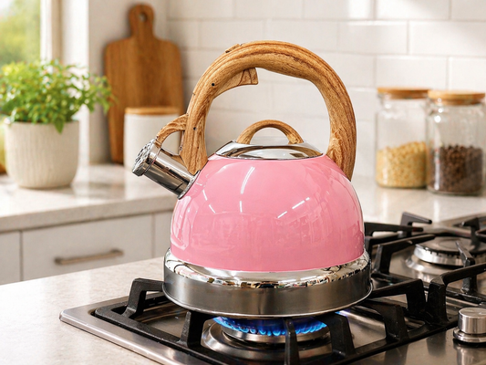 2.9L Whistling Kettle Stainless Steel Foldable Handle Camping Home Office Pink