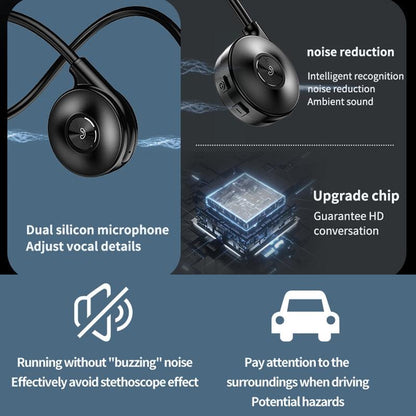 Bone Conduction Bluetooth Earphones with Stereo Vibration Speaker - Red