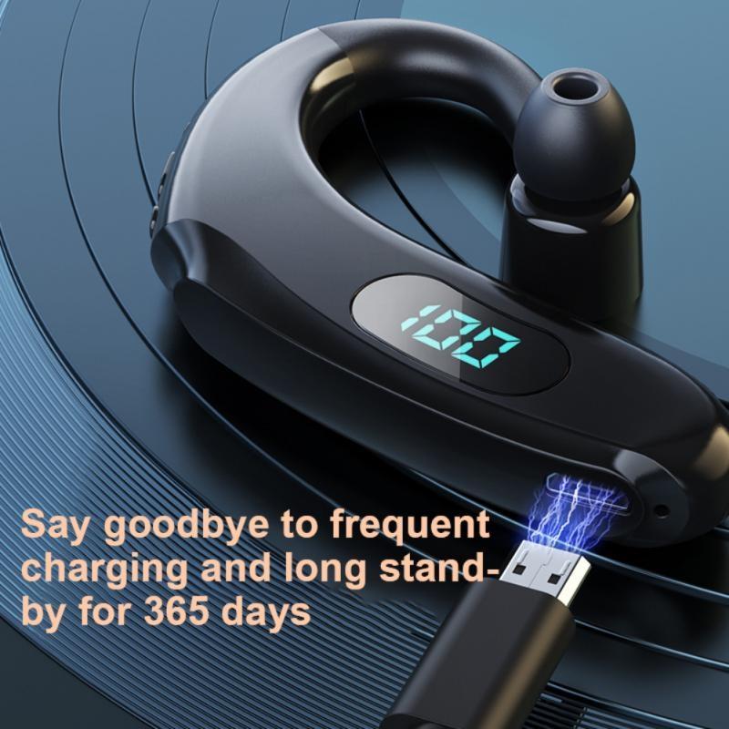 Wireless Bluetooth Earhook Earphones with Digital Display - Business Sports - Green