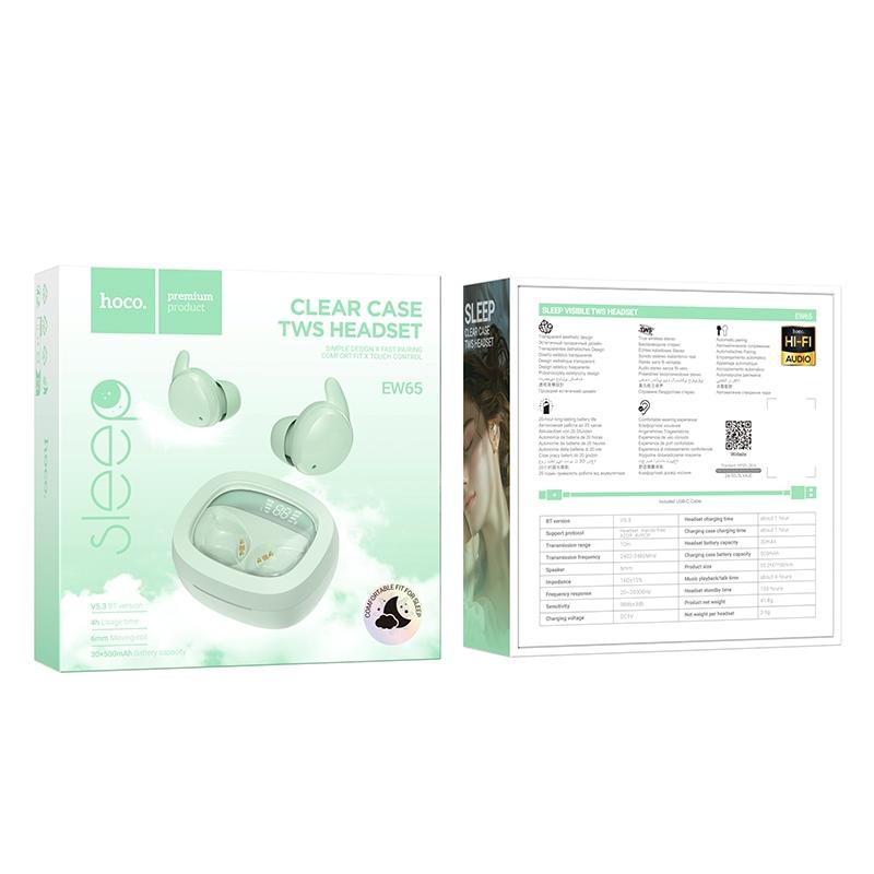 Wireless Sleep Earbuds by Hoco - True Bluetooth - Green