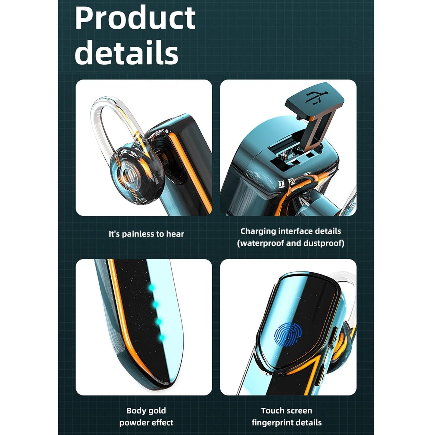 Business Style Bluetooth 5.0 Earphone with Fingerprint Touch - Purple