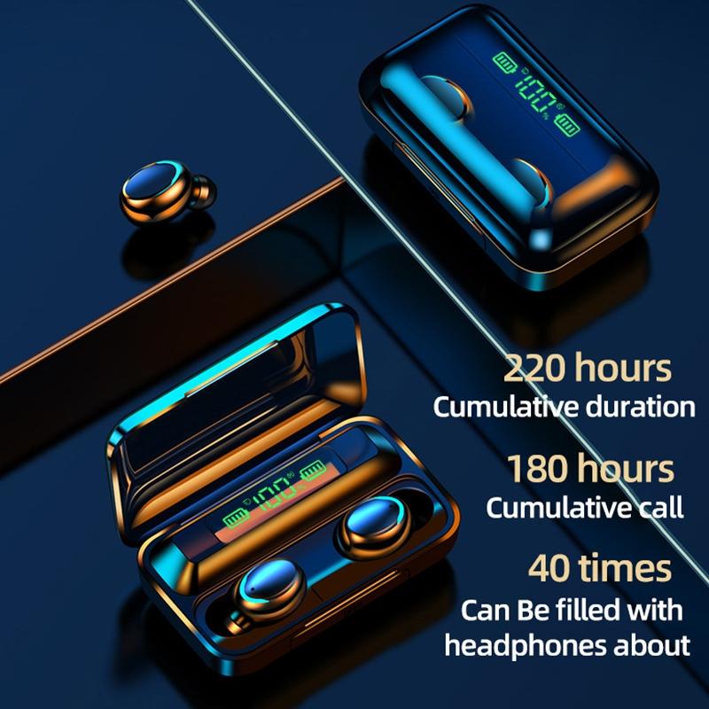 Macaron Bluetooth Earphones with Led Display and Noise Reduction - Baby Blue