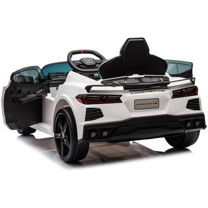 12V Licensed V8 Corvette Battery Powered Sports Kids Ride On Car – White