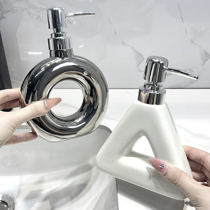Modern Ceramic Soap & Lotion Dispenser - Unique Geometric Designs, 300ml Capacity(Triangular lotion bottle, milky white)
